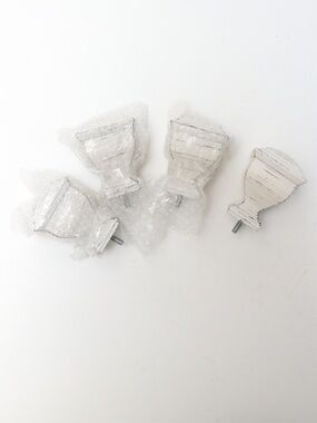 Set of 4 white shabby chic finials distressed painted wooden curtain rod accents